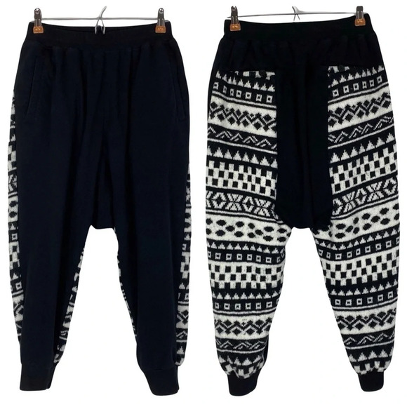 KTZ Harem Pants Mens Small Drop Crotch Track Pants Joggers Tribal Black White - Picture 1 of 15